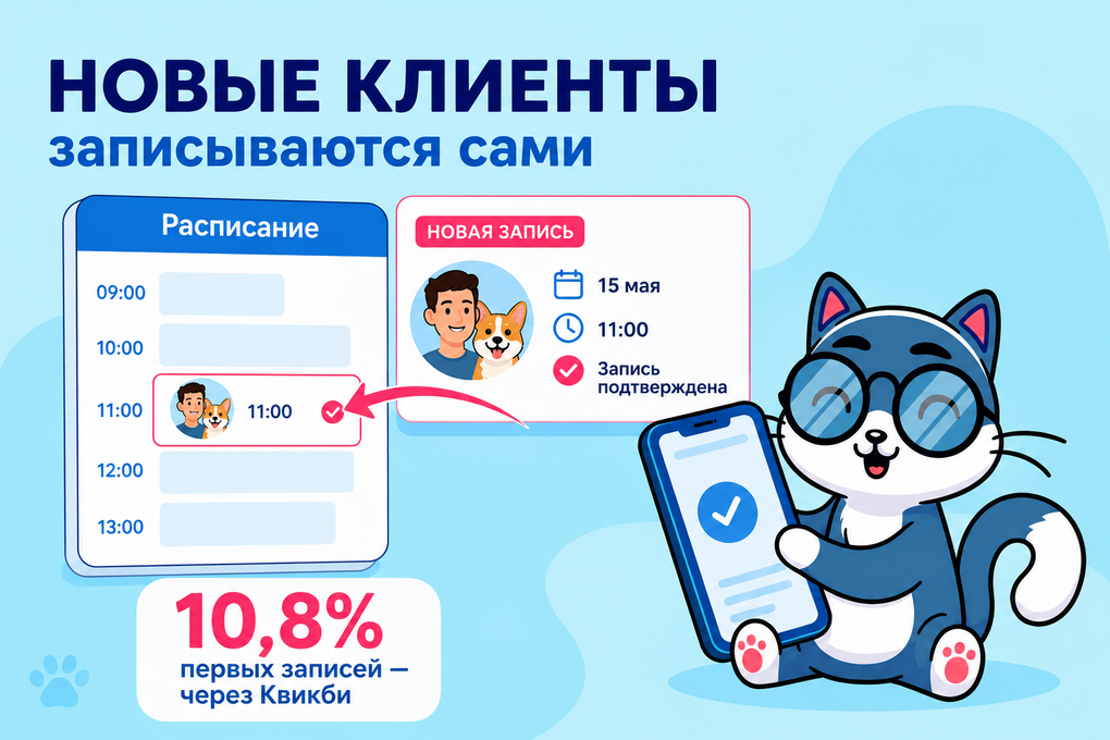 Каждый девятый новый клиент приходит через онлайн-запись Квикби